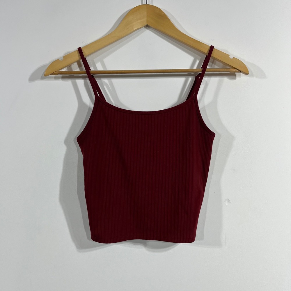 American Eagle Y2K Preppy Ribbed Cami Top Burgundy Cropped Womens Small Granola